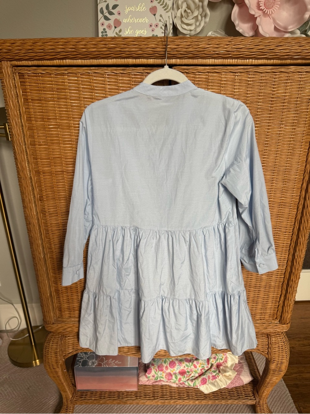 Zara Light Blue Eyelet Tiered Mini Dress - Picture 5 of 6